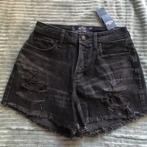 Hollister black distressed jean shorts